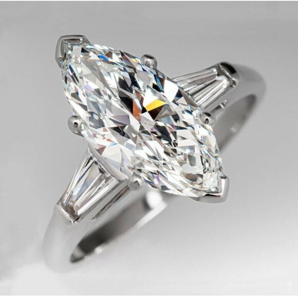 Drizzle Jewels 2.40 Ct Marquise & Baguette Cut Lab Created Diamond Three Stone - Picture 2 of 6